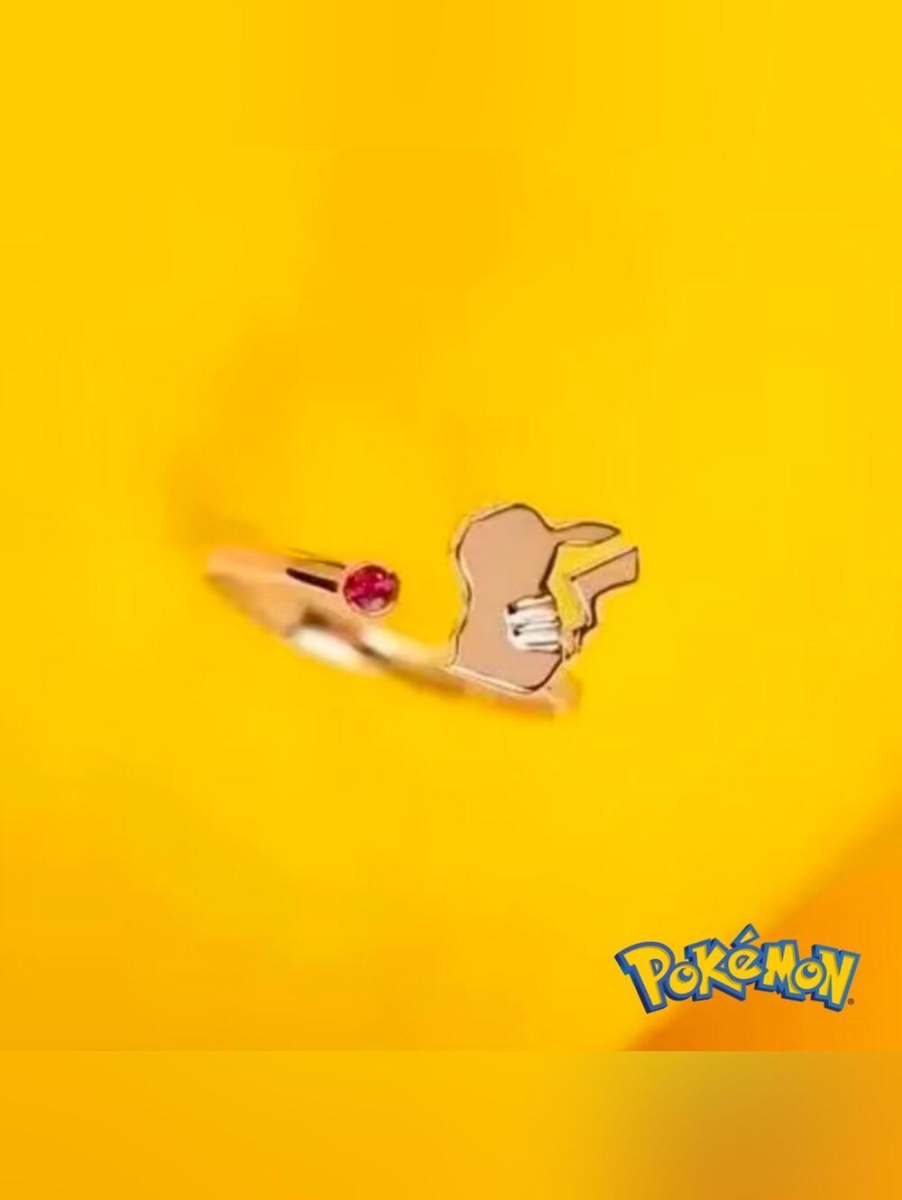 Pikachu Pokemon Gold Tone Adjustable Ring